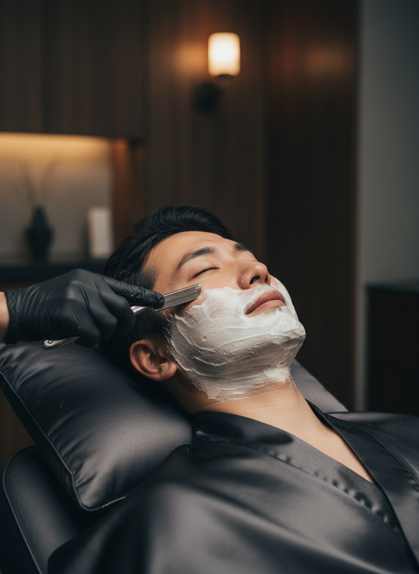 男性の顔剃り施術